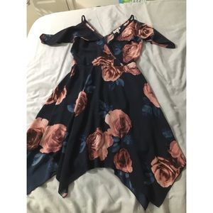Navy blue and pink floral tissue bottom dress